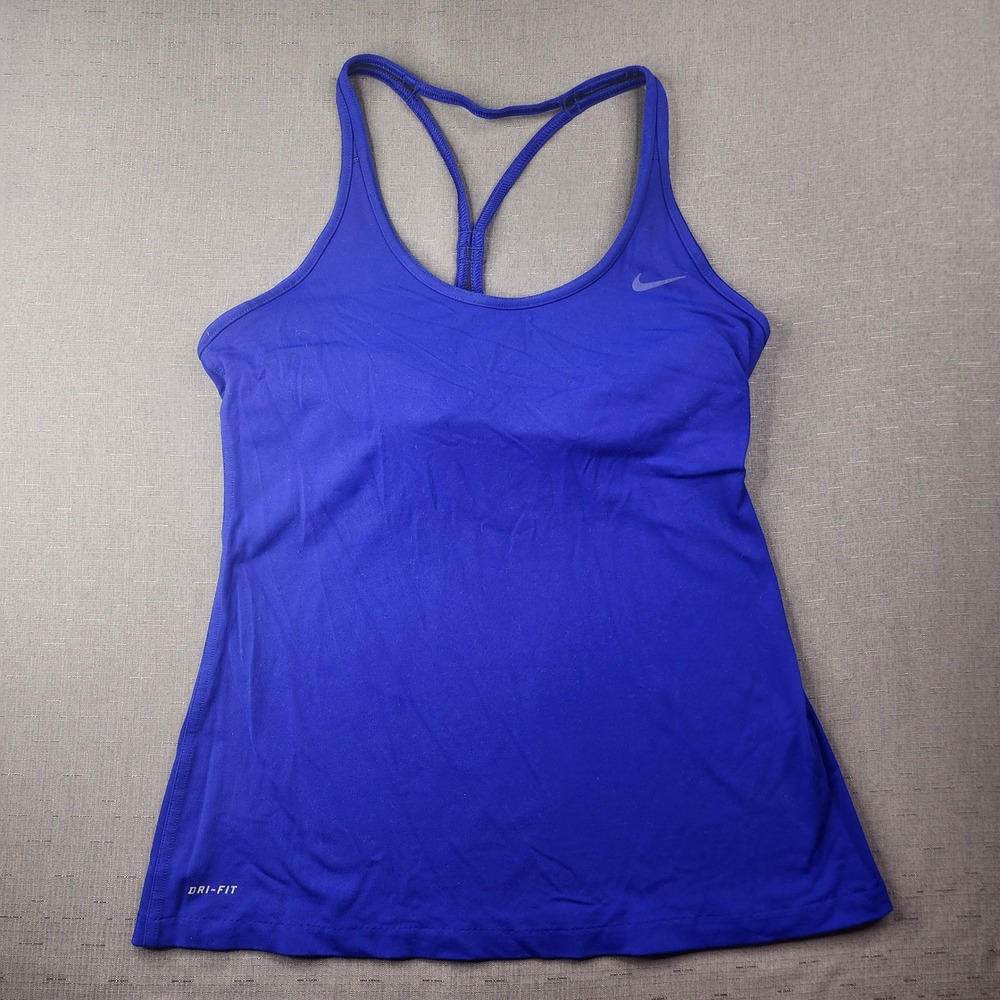 Nike Dri-FIT Womens Blue Strappy Racerback Tank Top with Built-in Bra Large